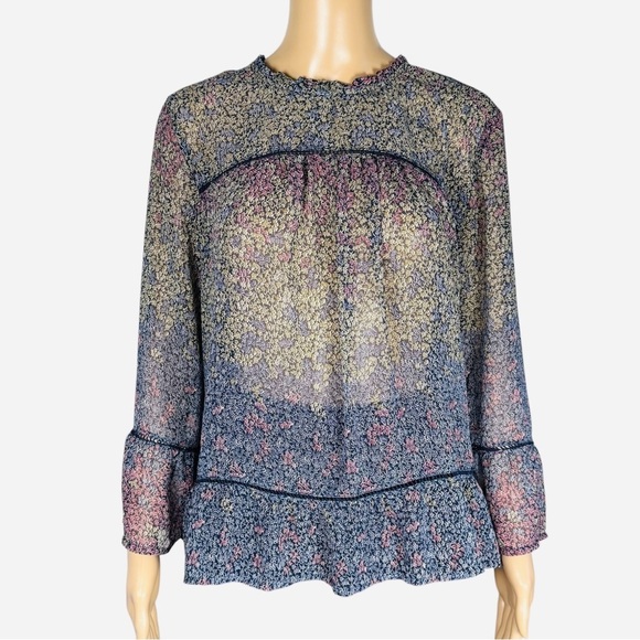 Lucky Brand Tops - Lucky Brand Peasant Chiffon Long Sleeve Floral Blouse Size XL